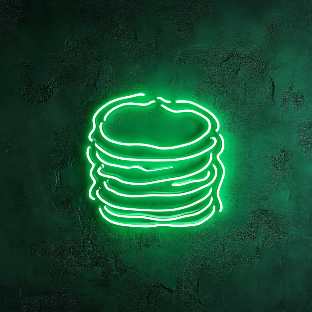 Stack of Pancakes with Syrup - Green Neon Sign, 24 Inches