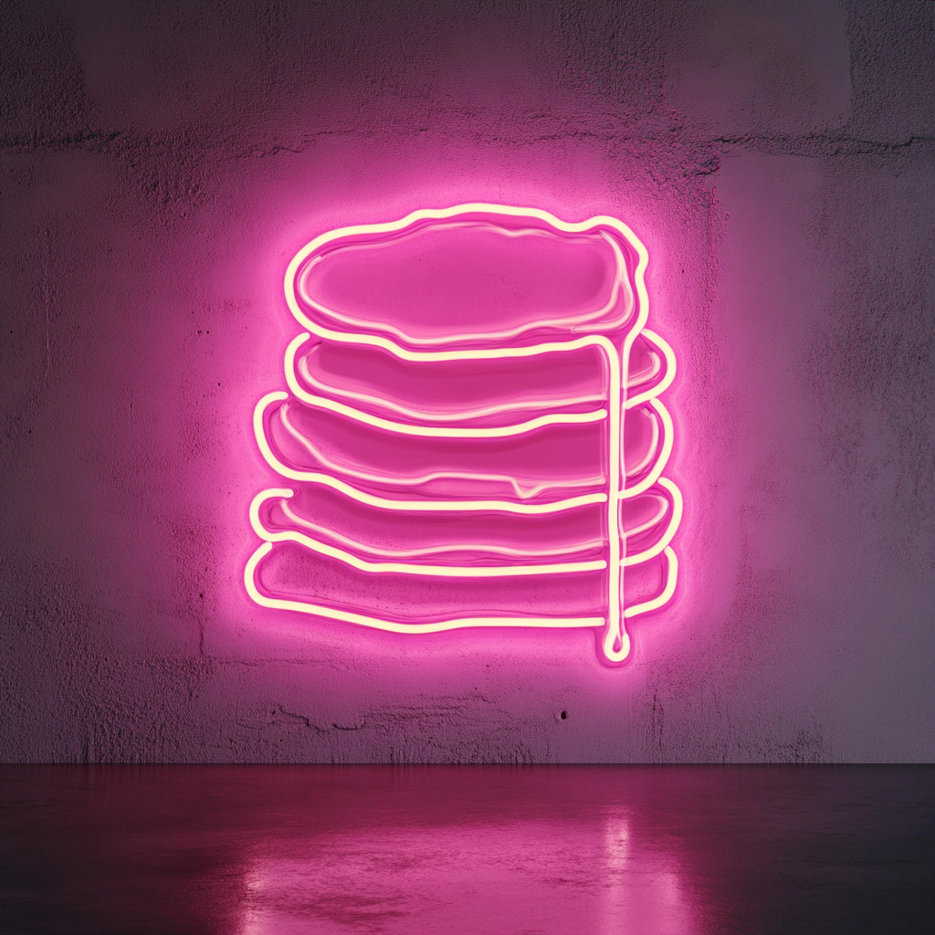 Stack of Pancakes with Syrup - Pink Neon Sign, 18 Inches