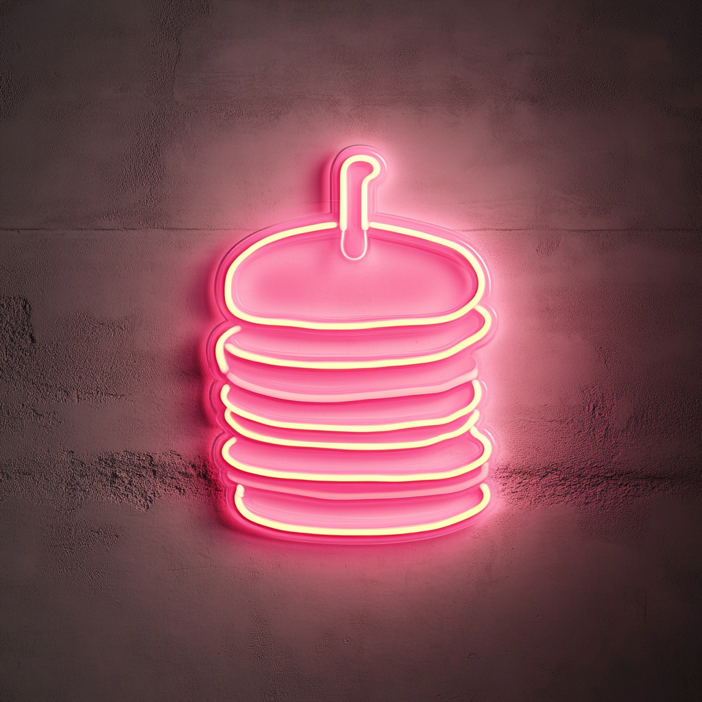 Stack of Pancakes with Syrup - Pink Neon Sign, 18 Inches