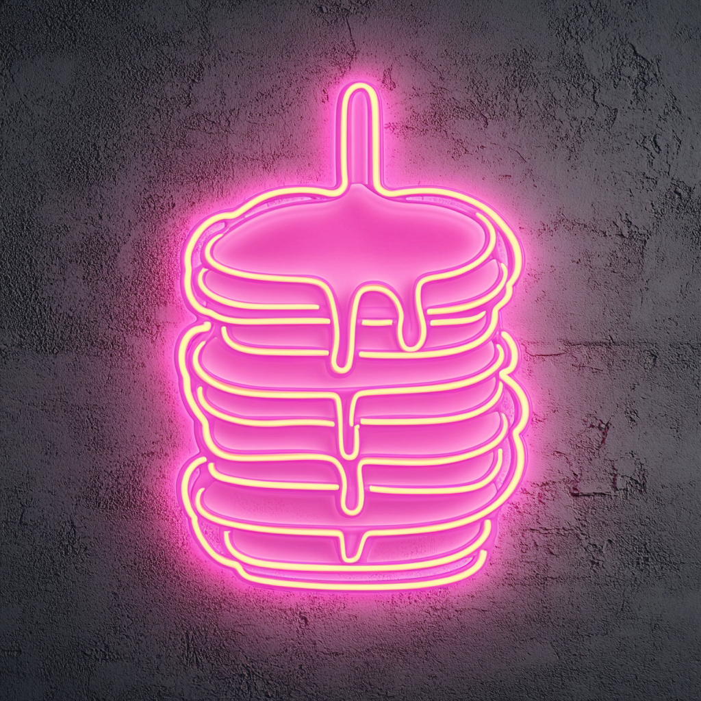 Stack of Pancakes with Syrup - Pink Neon Sign, 24 Inches