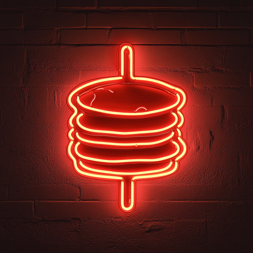 Stack of Pancakes with Syrup - Red Neon Sign, 18 Inches
