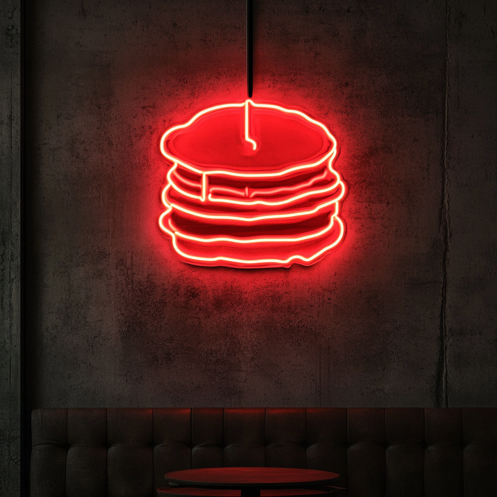 Stack of Pancakes with Syrup - Red Neon Sign, 24 Inches