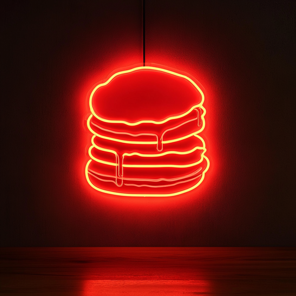 Stack of Pancakes with Syrup - Red Neon Sign, 24 Inches