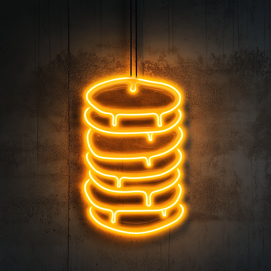 Stack of Pancakes with Syrup - Yellow Neon Sign, 24 Inches