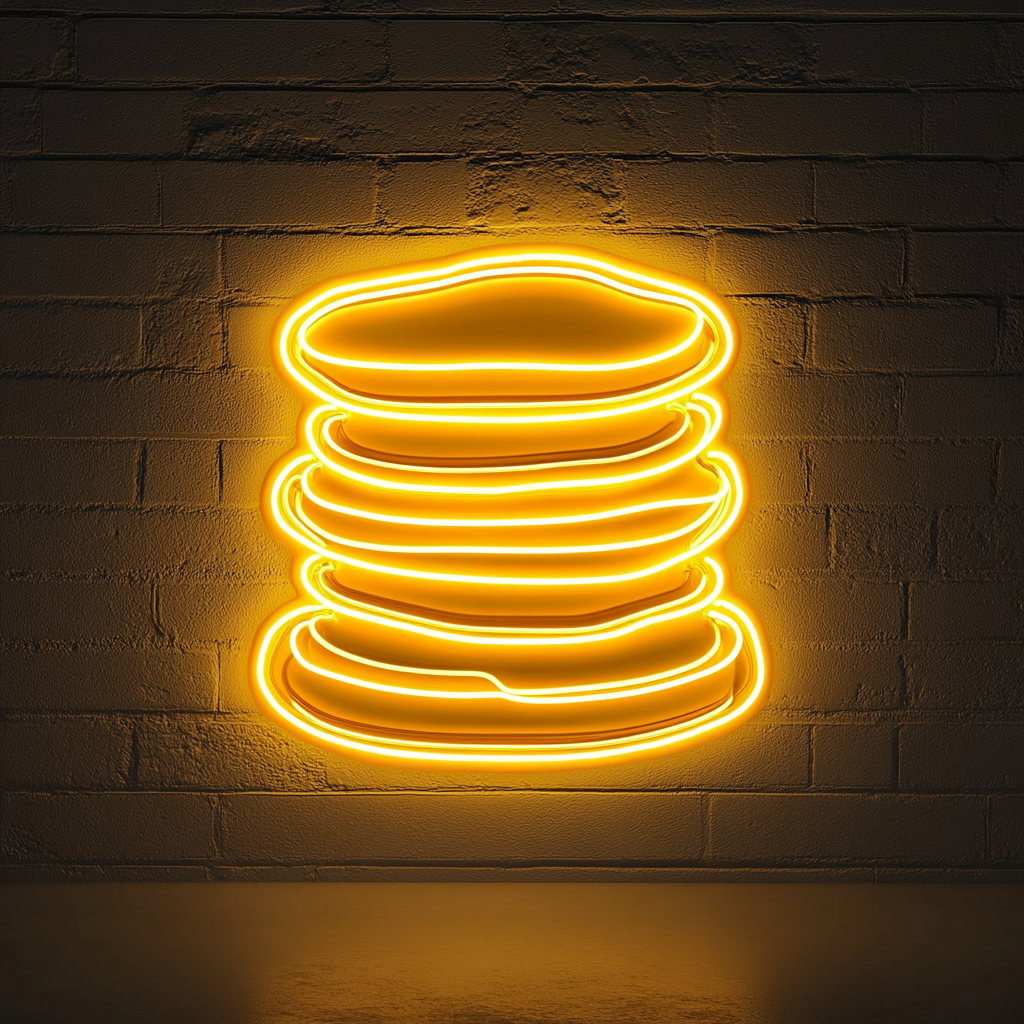 Stack of Pancakes with Syrup - Yellow Neon Sign, 18 Inches