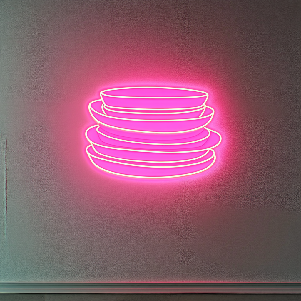 Stack of Plates - Pink Neon Sign, 24 Inches