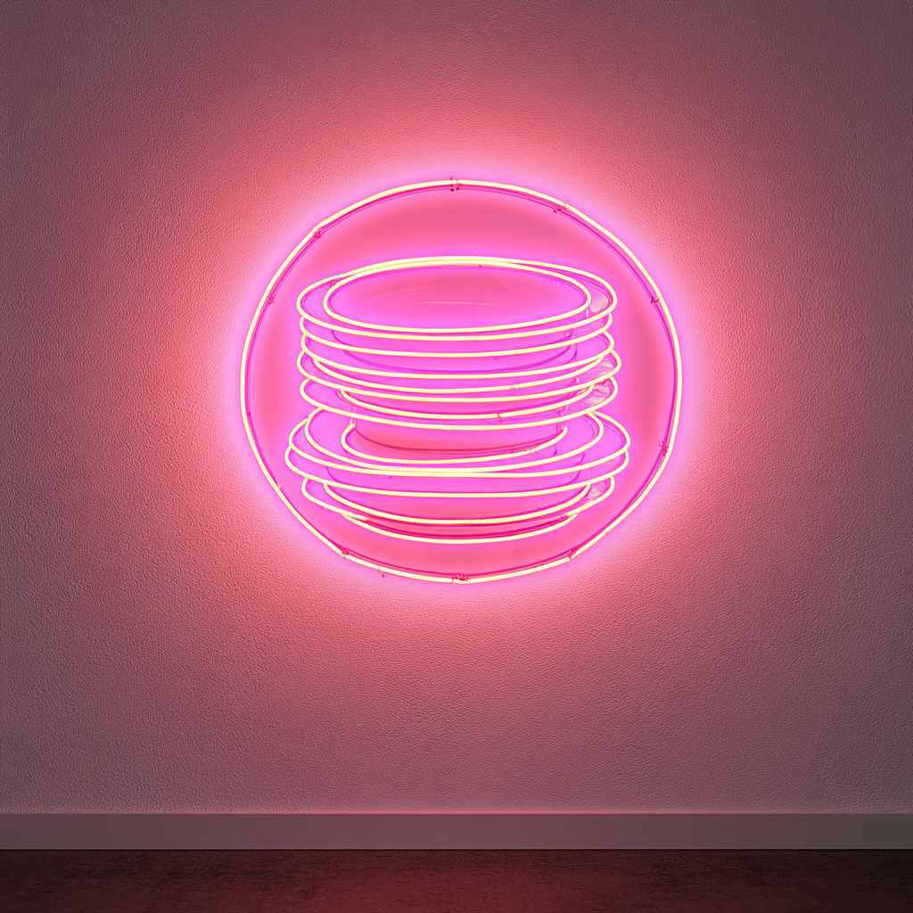 Stack of Plates - Pink Neon Sign, 18 Inches