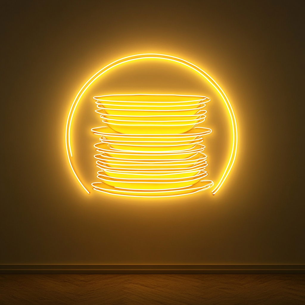 Stack of Plates - Yellow Neon Sign, 24 Inches