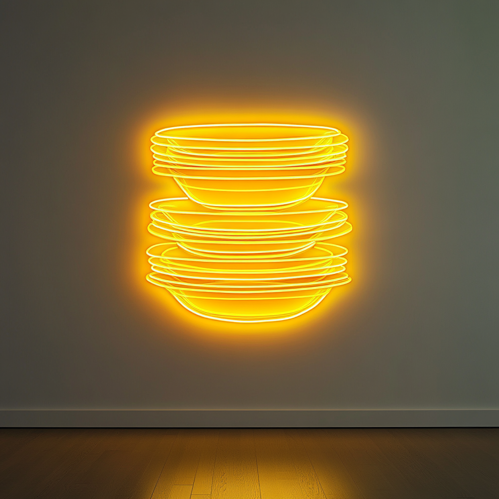 Stack of Plates - Yellow Neon Sign, 18 Inches