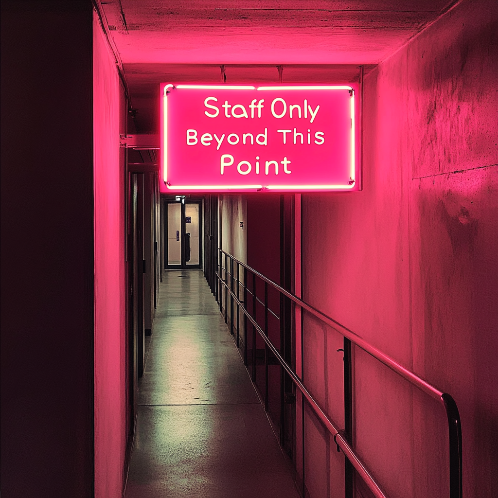 "Staff Only Beyond This Point" - Pink Neon Sign, 24 Inches
