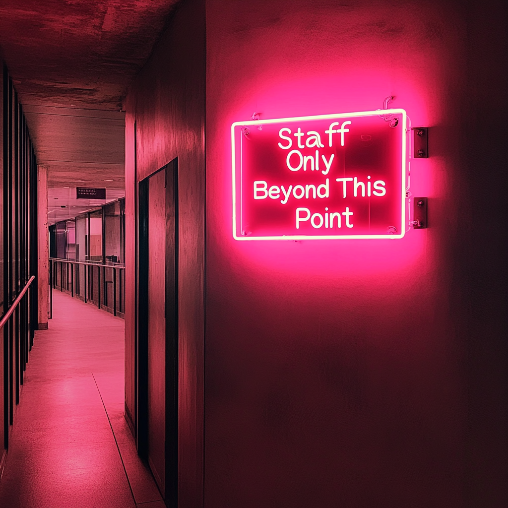 "Staff Only Beyond This Point" - Pink Neon Sign, 24 Inches