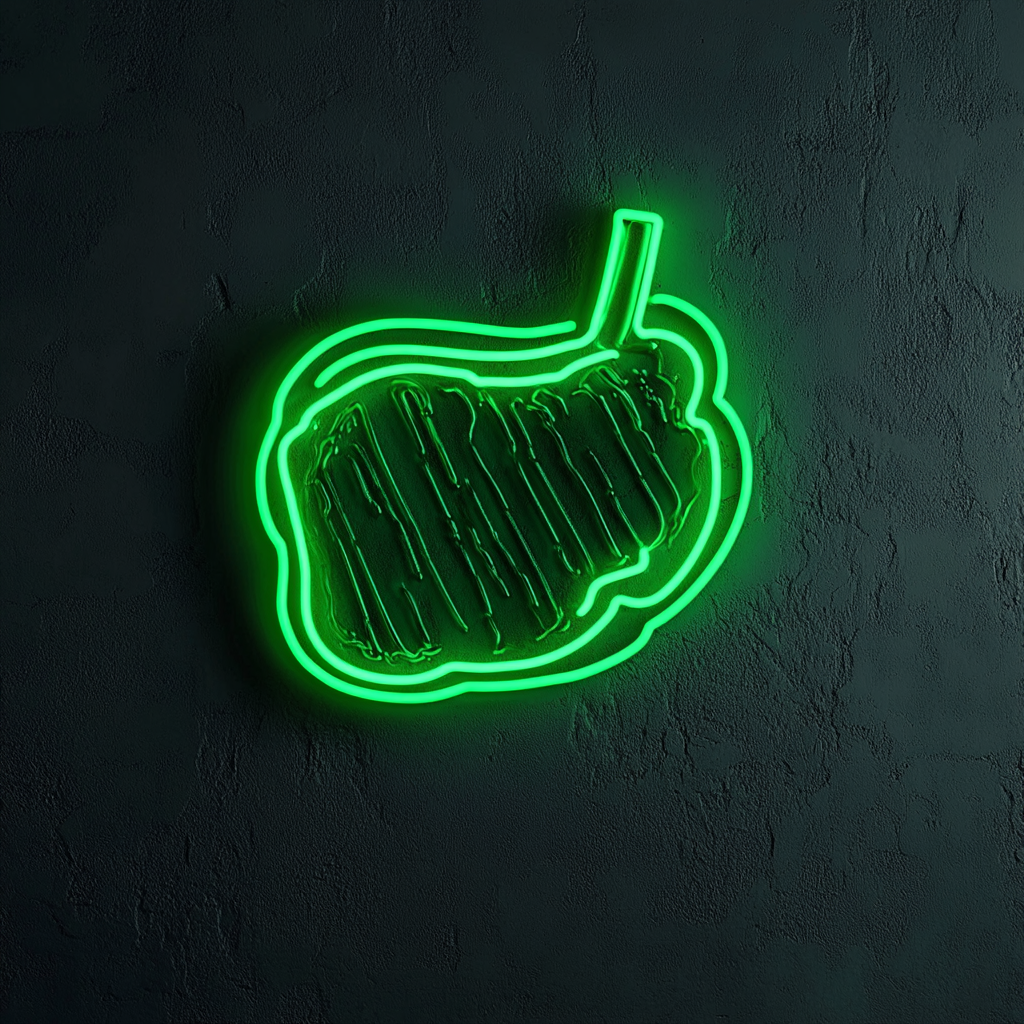Steak on Grill - Green Neon Sign, 24 Inches