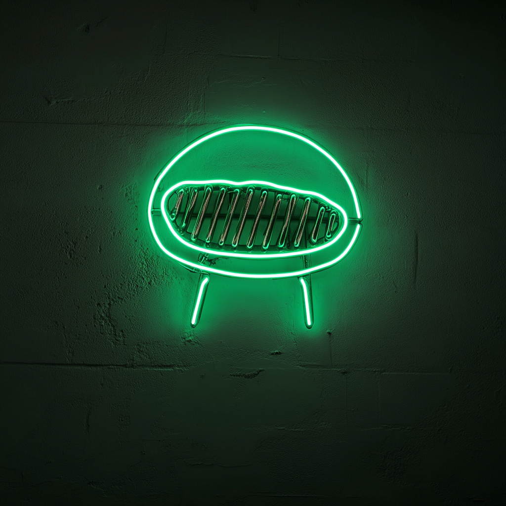 Steak on Grill - Green Neon Sign, 18 Inches