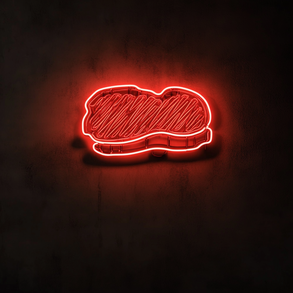 Steak on Grill - Red Neon Sign, 24 Inches