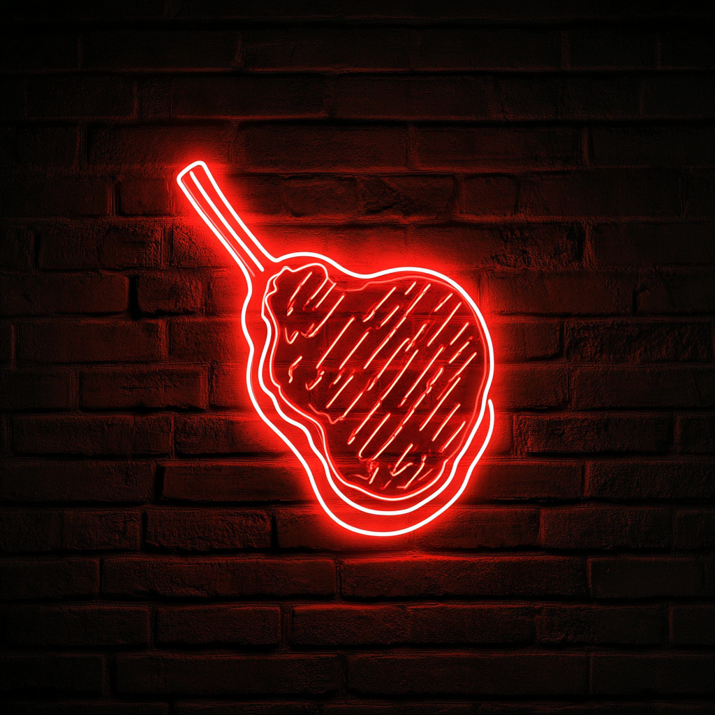 Steak on Grill - Red Neon Sign, 24 Inches