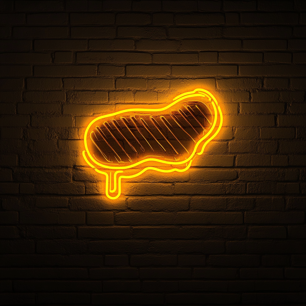 Steak on Grill - Yellow Neon Sign, 24 Inches