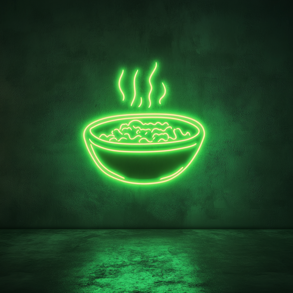 Steamed Rice Bowl - Green Neon Sign, 24 Inches