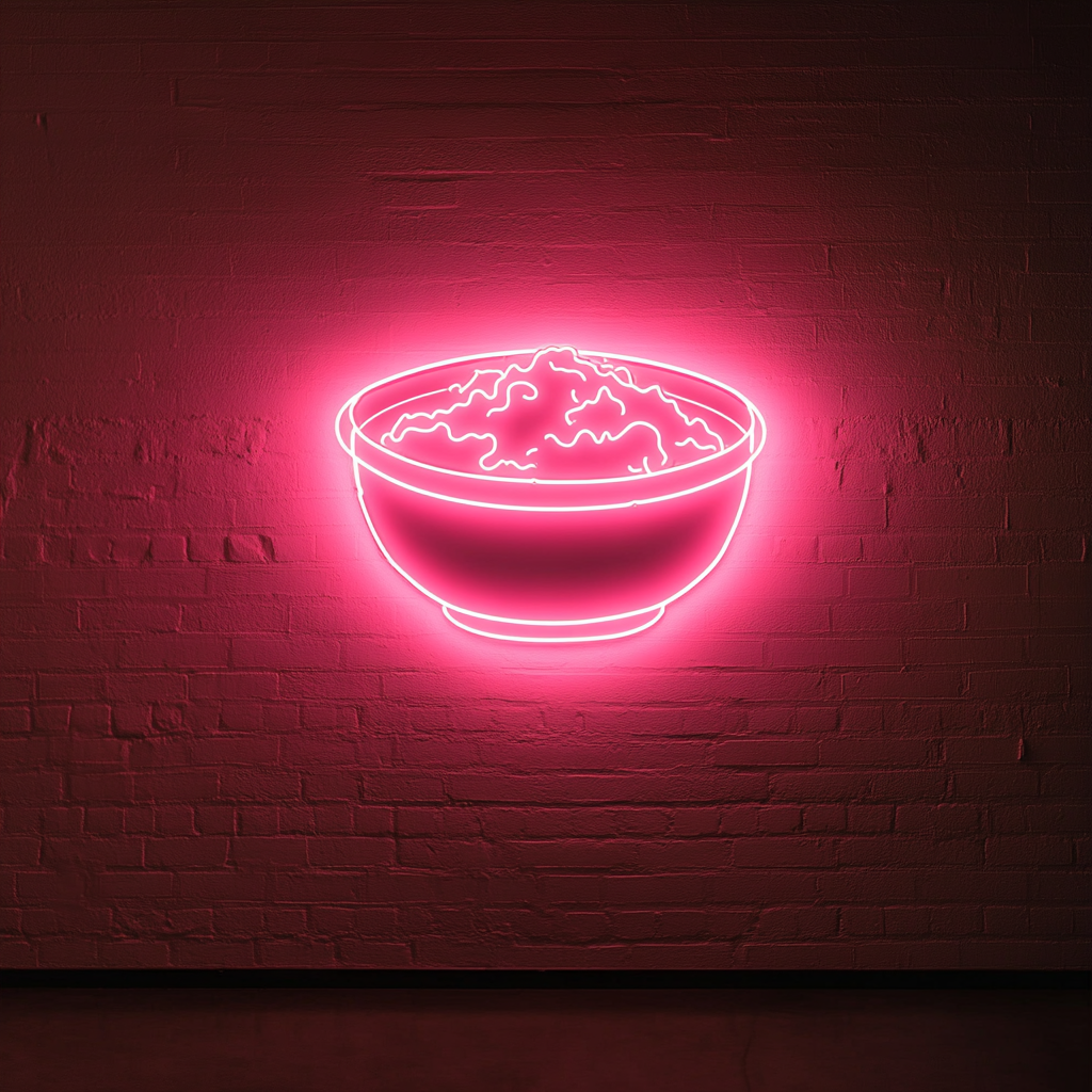 Steamed Rice Bowl - Pink Neon Sign, 24 Inches