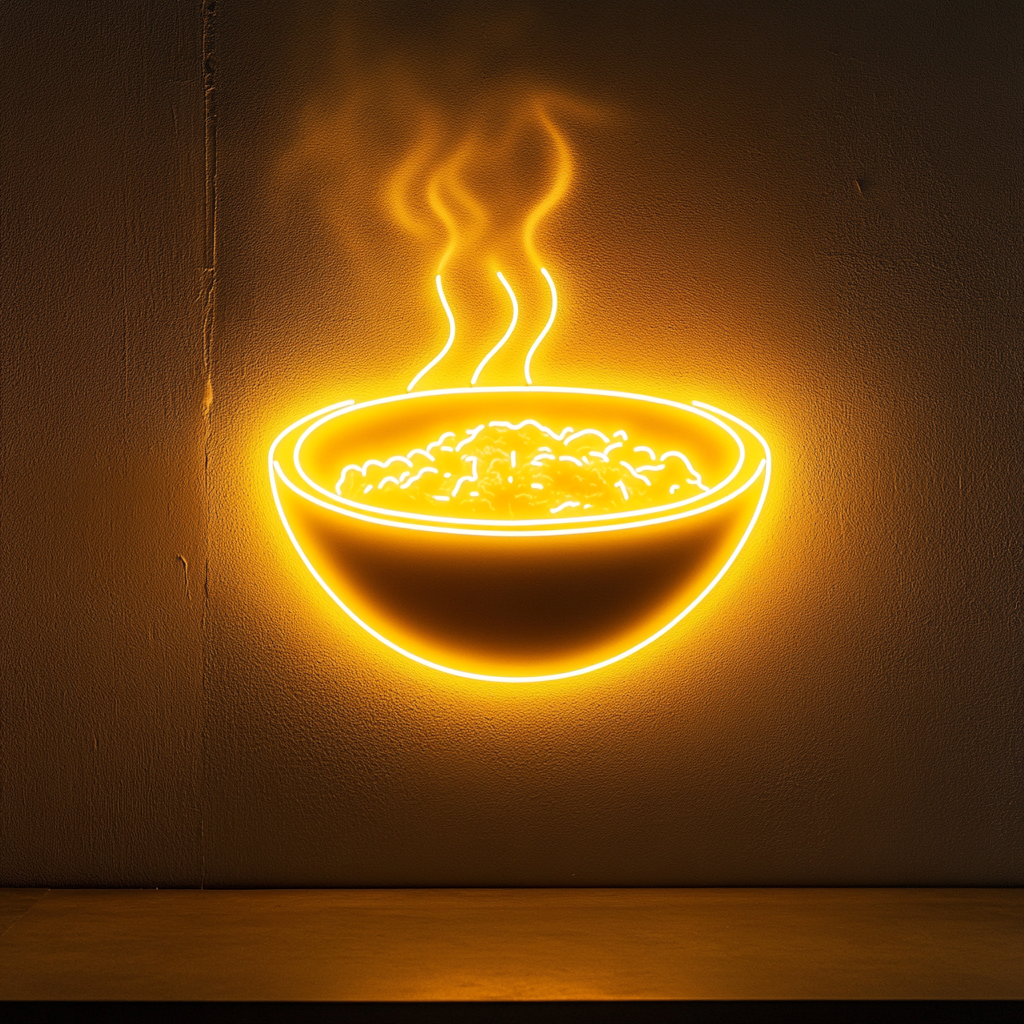 Steamed Rice Bowl - Yellow Neon Sign, 18 Inches