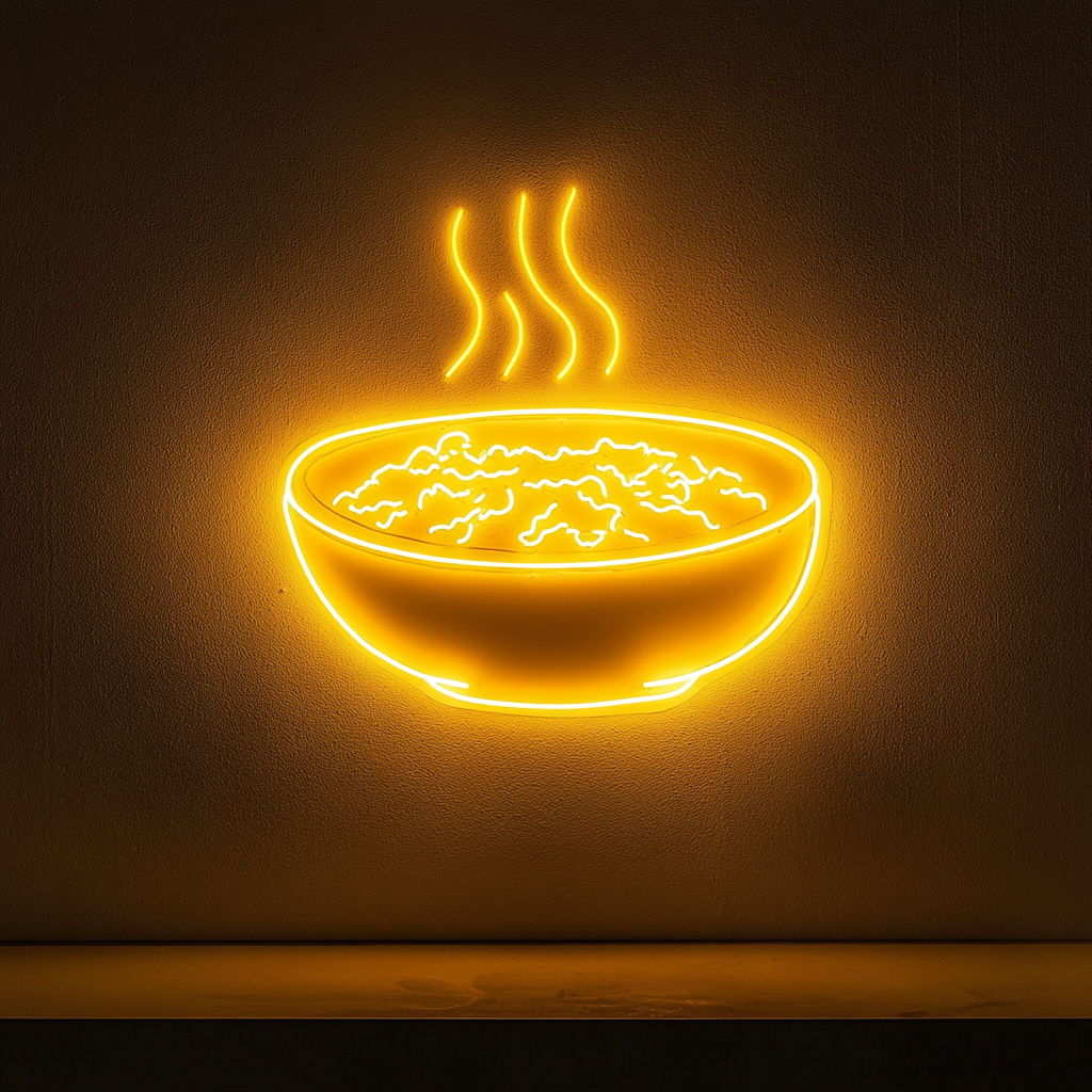 Steamed Rice Bowl - Yellow Neon Sign, 24 Inches