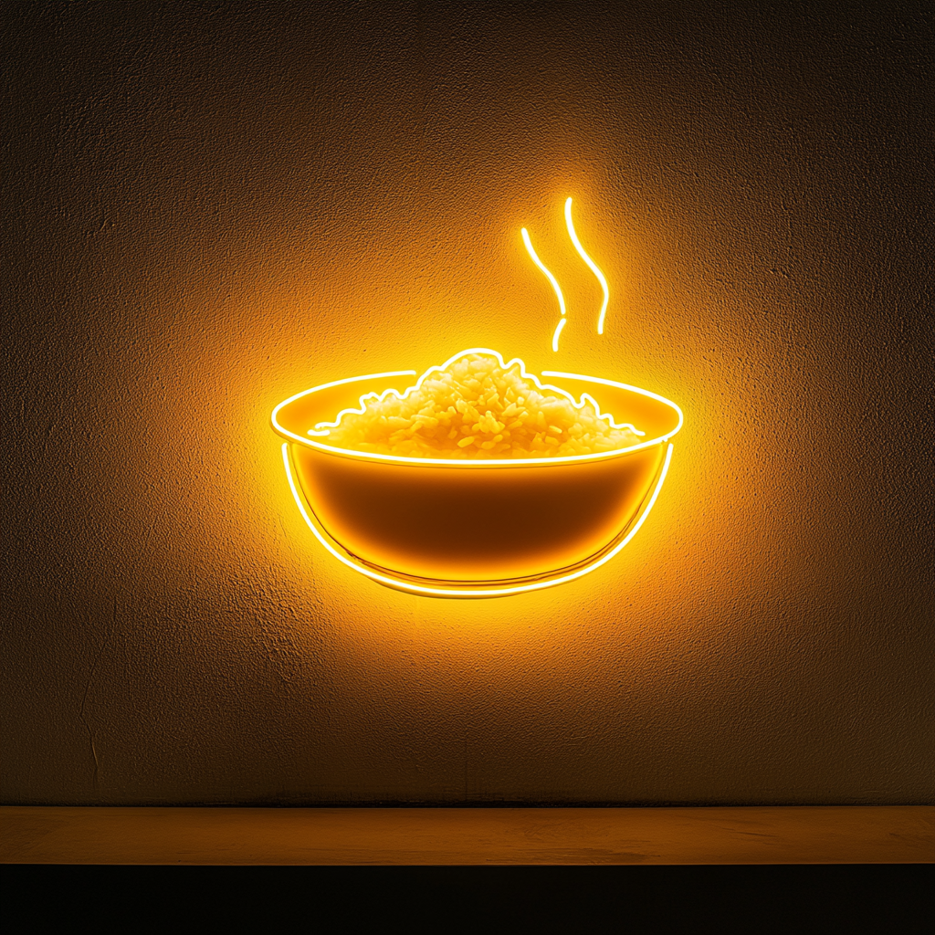 Steamed Rice Bowl - Yellow Neon Sign, 18 Inches