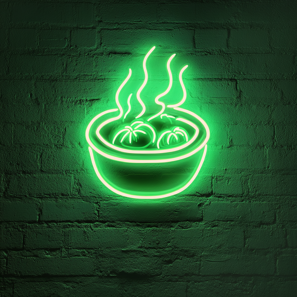 Steaming Dim Sum Basket - Green Neon Sign, 24 Inches