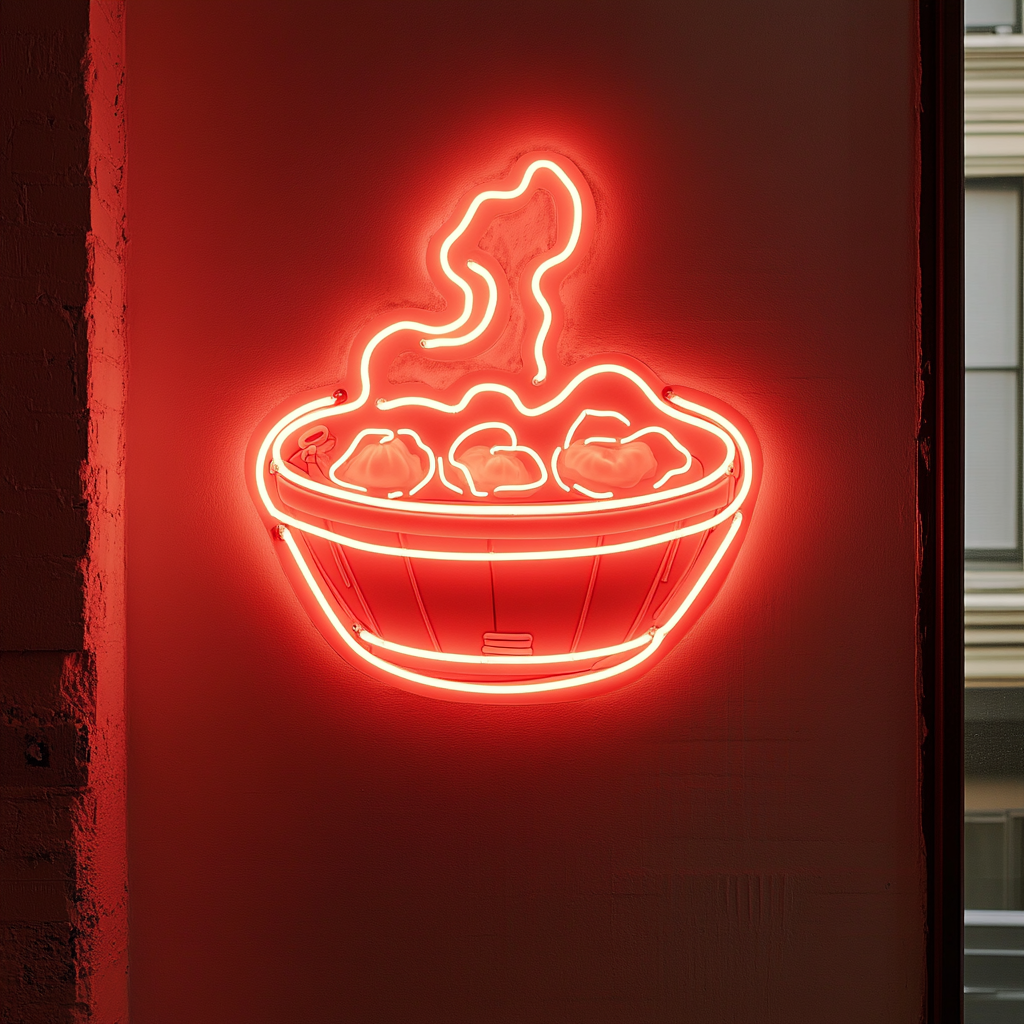 Steaming Dim Sum Basket - Red Neon Sign, 24 Inches