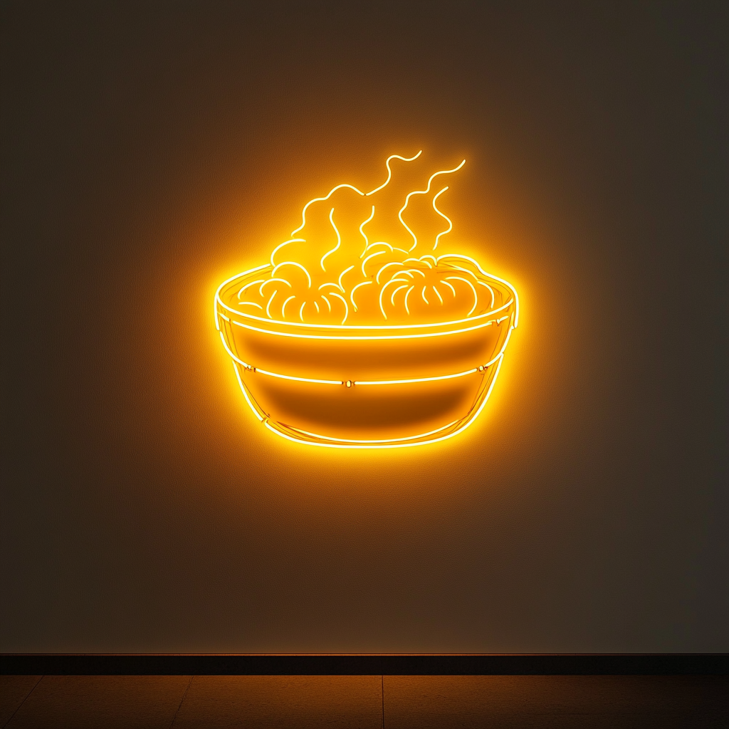 Steaming Dim Sum Basket - Yellow Neon Sign, 18 Inches
