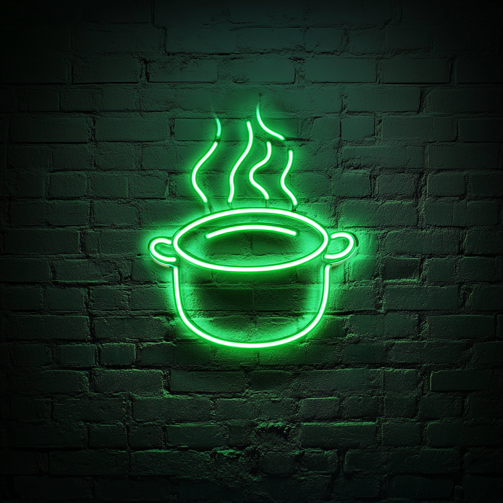 Steaming Pot - Green Neon Sign, 24 Inches