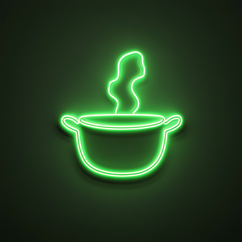 Steaming Pot - Green Neon Sign, 24 Inches