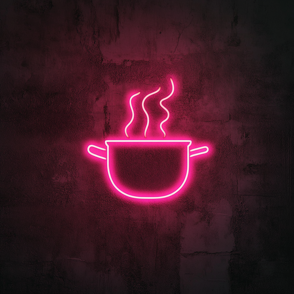 Steaming Pot - Pink Neon Sign, 24 Inches