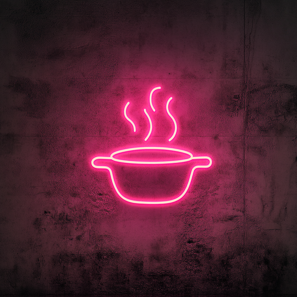 Steaming Pot - Pink Neon Sign, 18 Inches