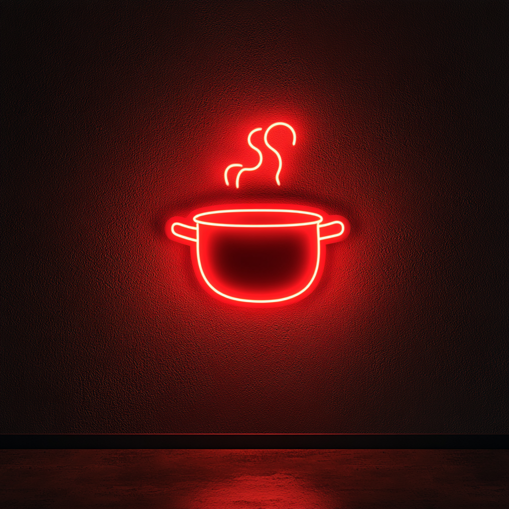 Steaming Pot - Red Neon Sign, 24 Inches