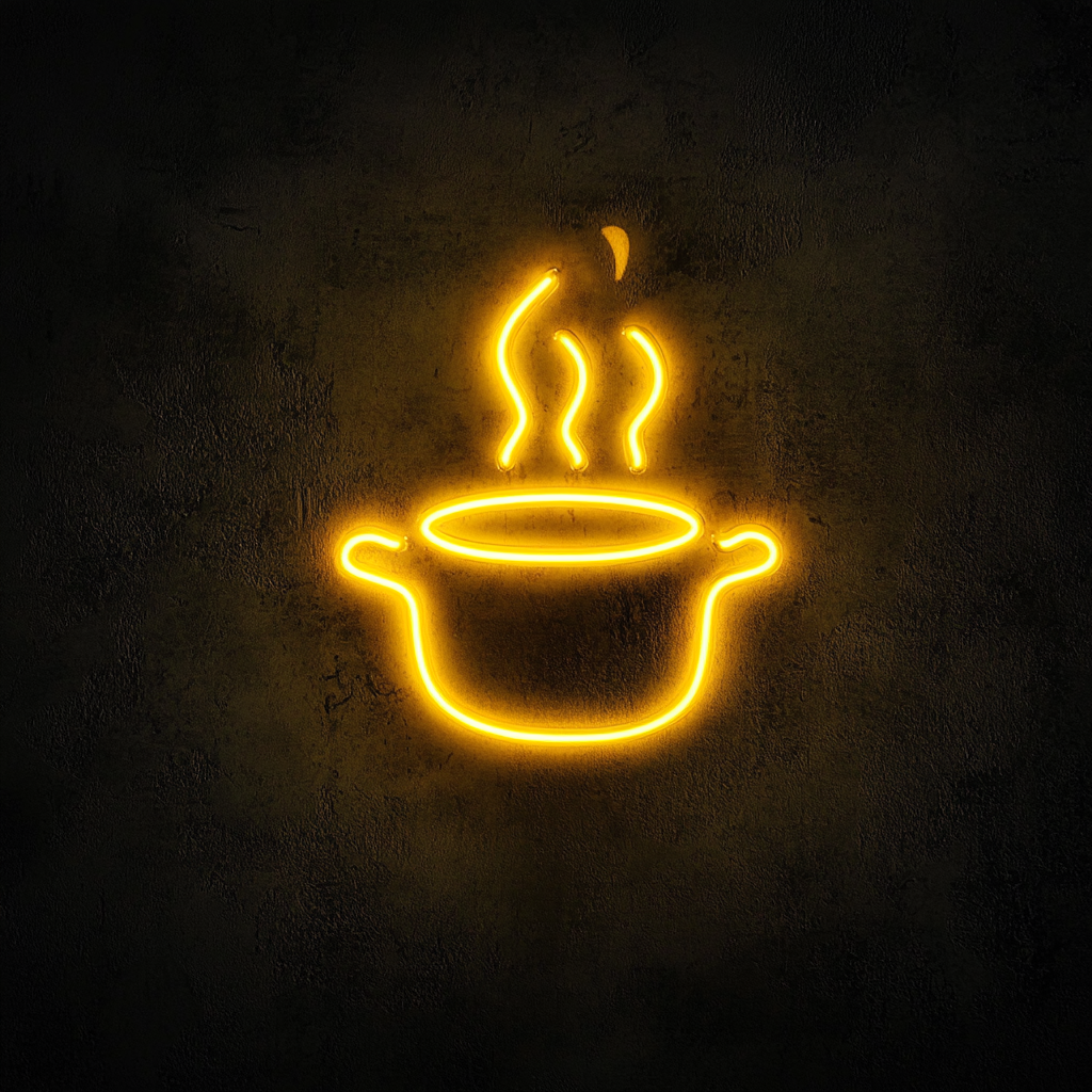 Steaming Pot - Yellow Neon Sign, 18 Inches