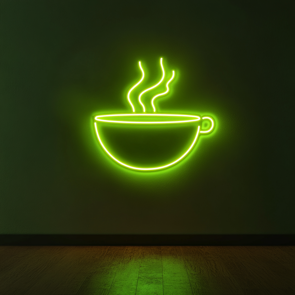 Steaming Soup Bowl - Green Neon Sign, 24 Inches