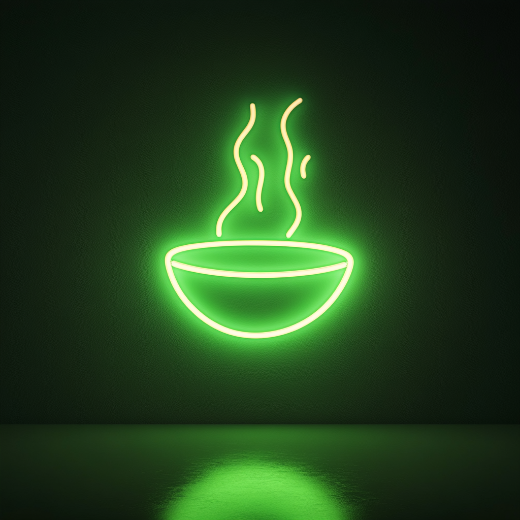 Steaming Soup Bowl - Green Neon Sign, 24 Inches