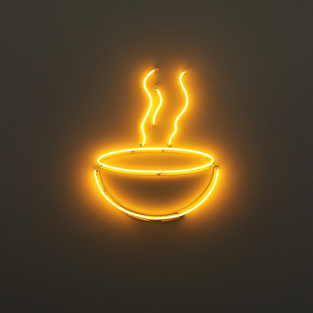 Steaming Soup Bowl - Yellow Neon Sign, 18 Inches