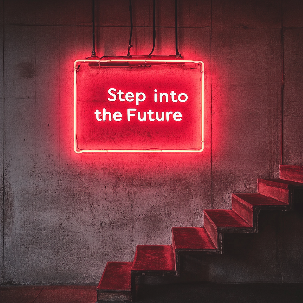 "Step into the Future" - Red Neon Sign, 24 Inches