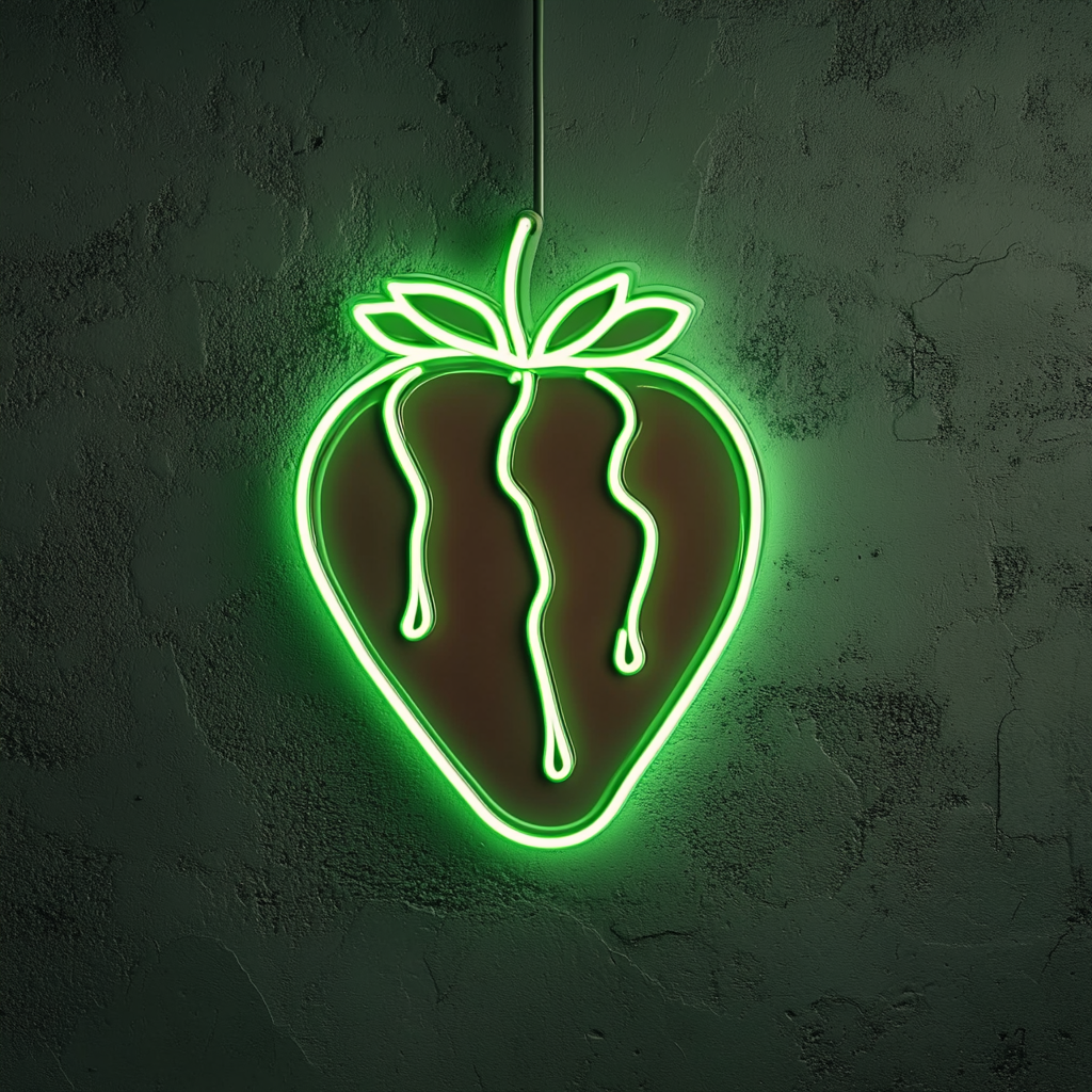 Strawberry with Chocolate Dip - Green Neon Sign, 24 Inches