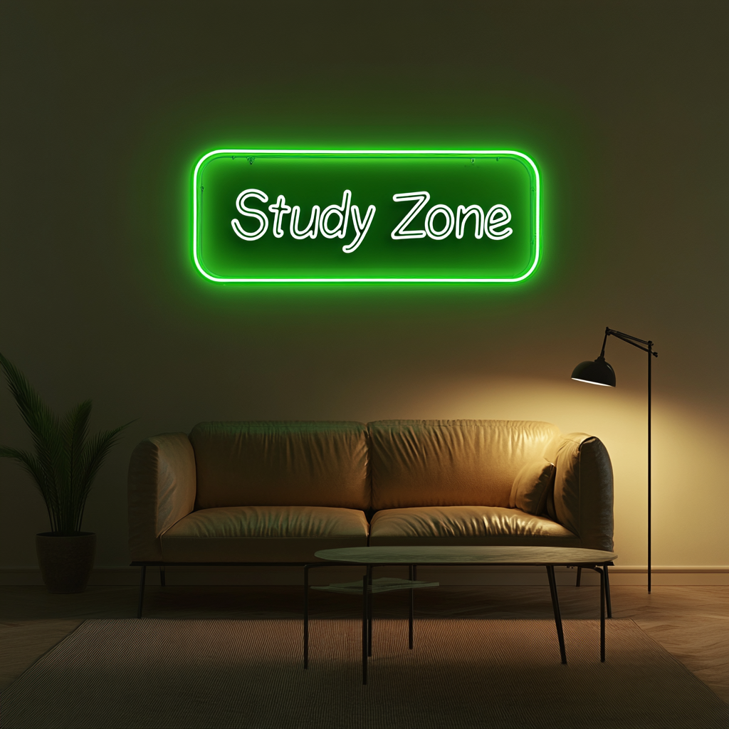 Study Zone - Green Neon Sign, 18 Inches