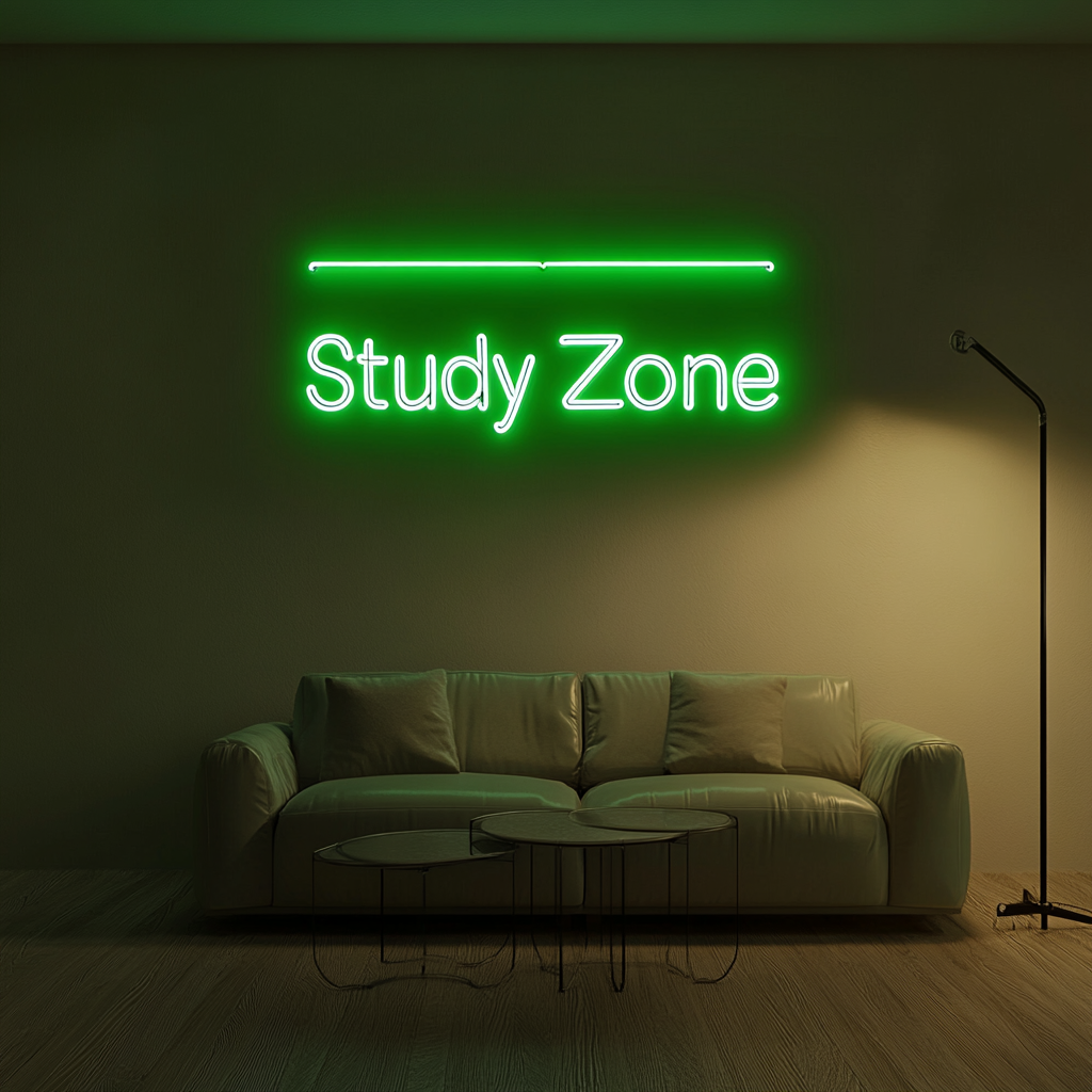 Study Zone - Green Neon Sign, 24 Inches