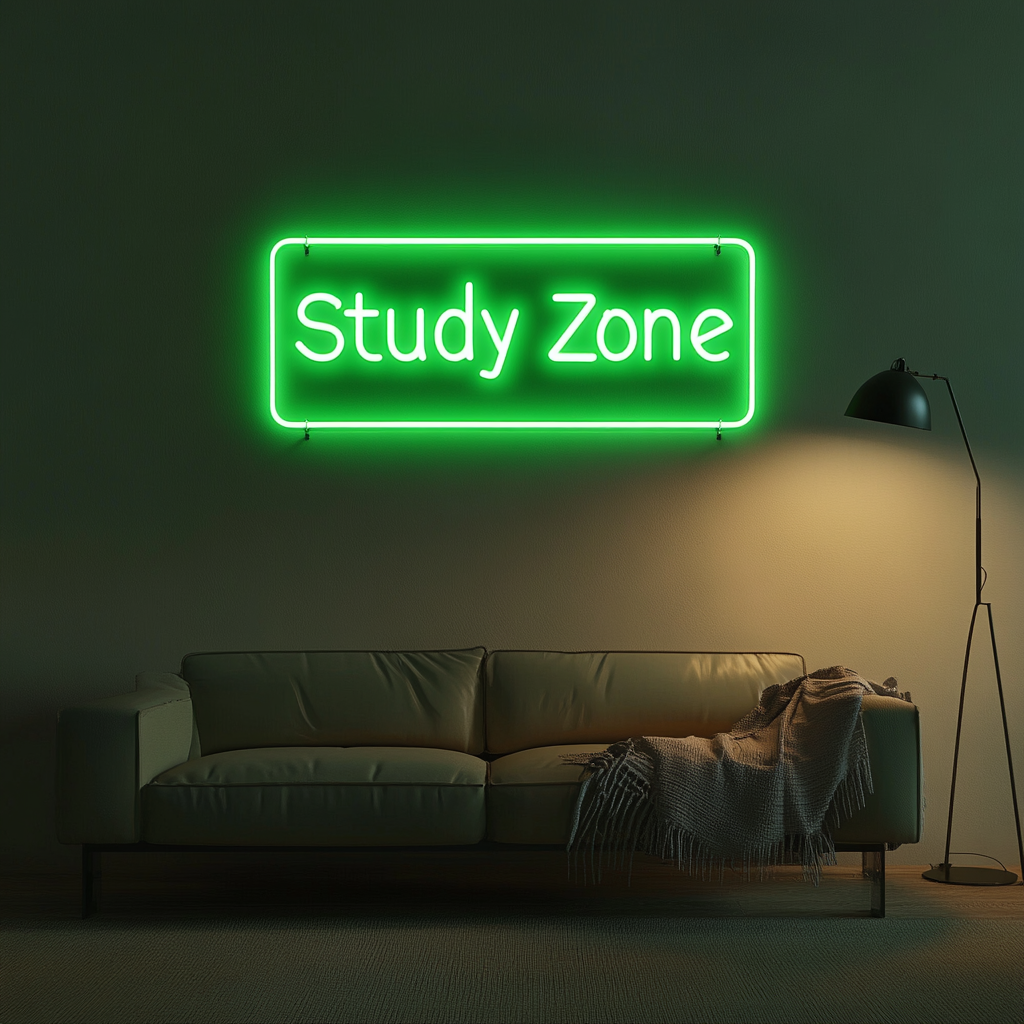 Study Zone - Green Neon Sign, 24 Inches