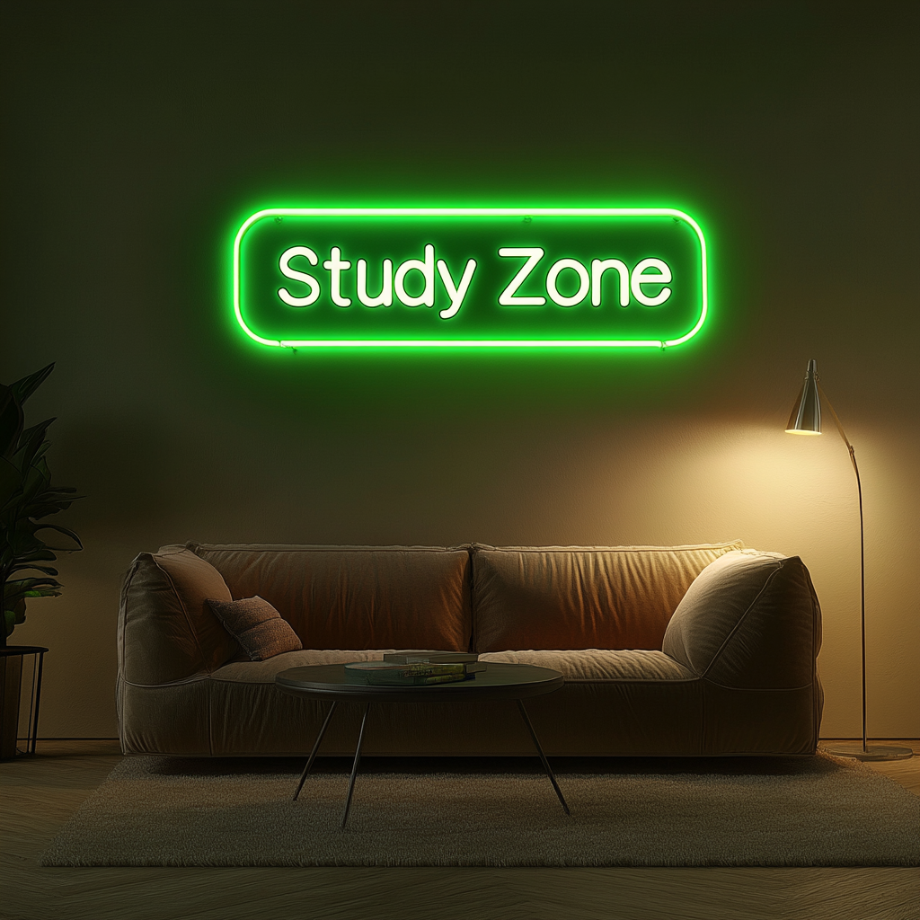 Study Zone - Green Neon Sign, 24 Inches