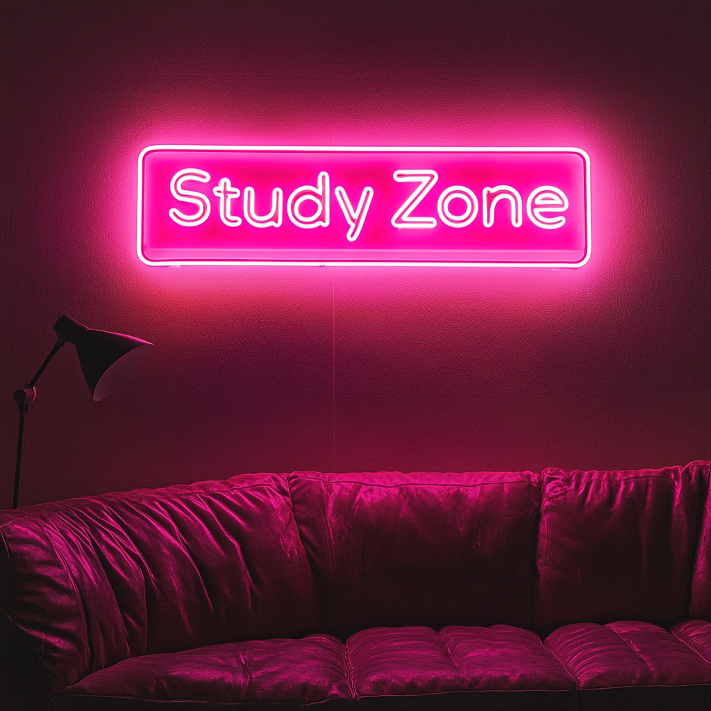 Study Zone - Pink Neon Sign, 18 Inches