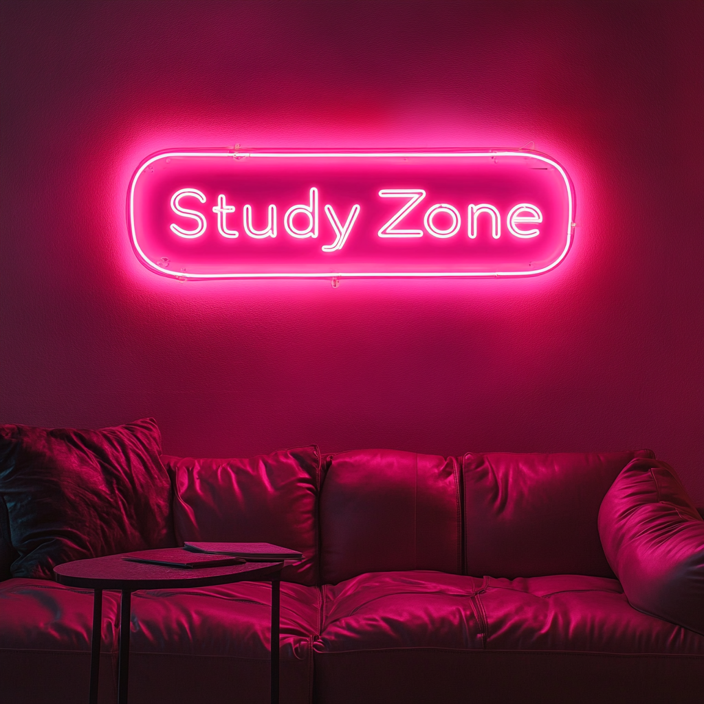 Study Zone - Pink Neon Sign, 24 Inches