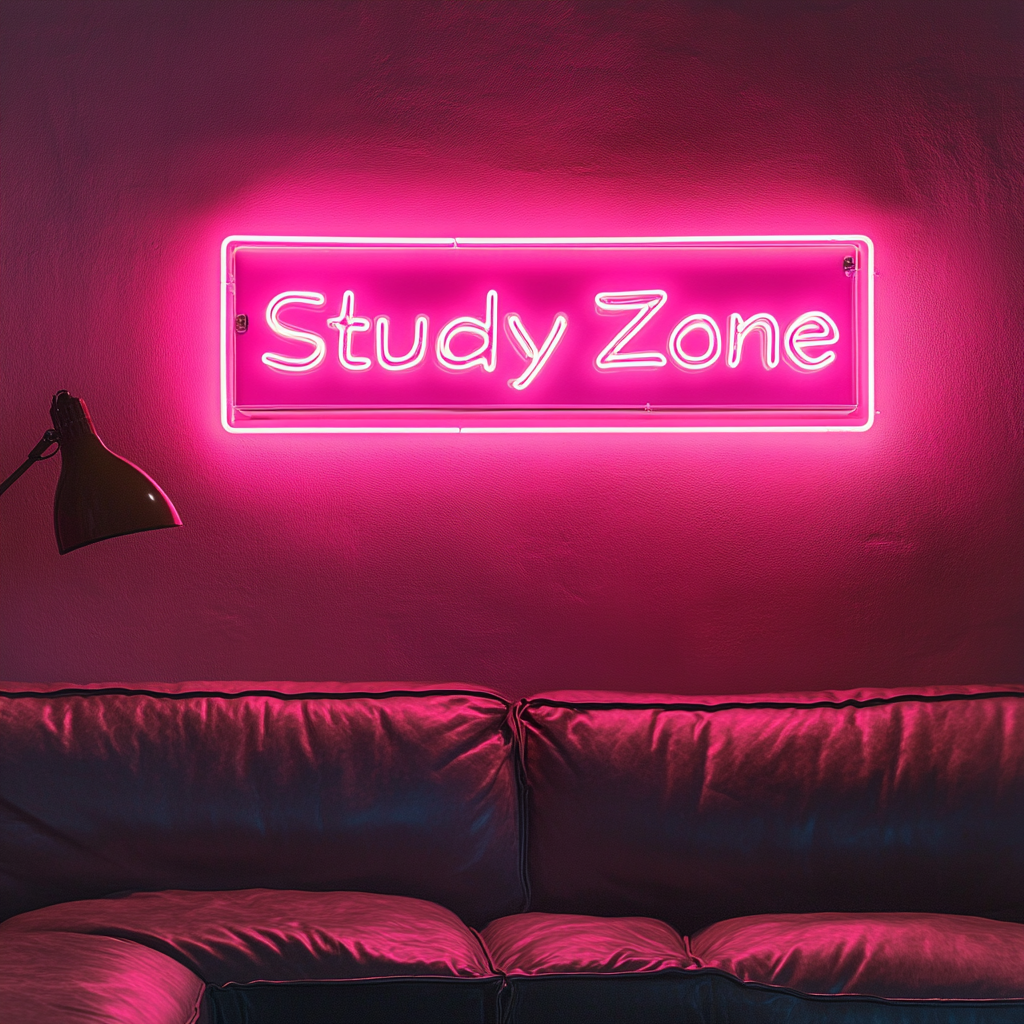 Study Zone - Pink Neon Sign, 24 Inches