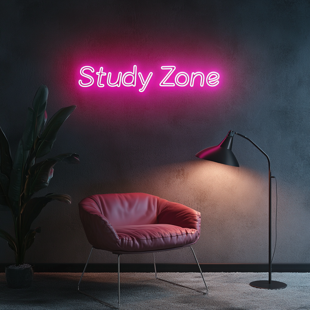 Study Zone - Pink Neon Sign, 18 Inches