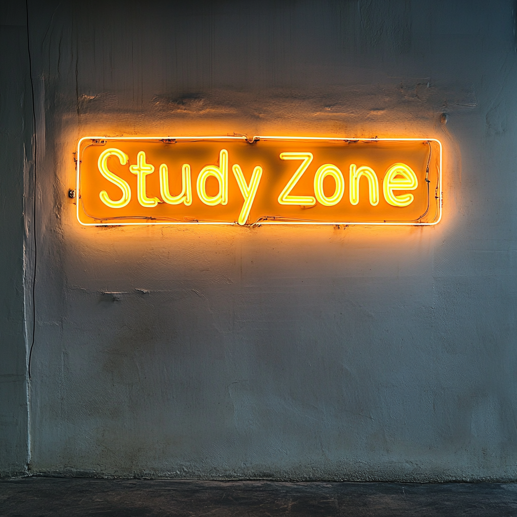 Study Zone - Yellow Neon Sign, 18 Inches