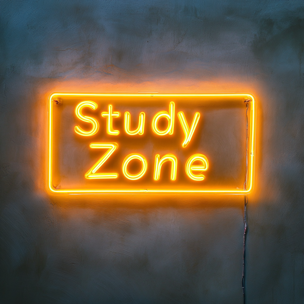 Study Zone - Yellow Neon Sign, 24 Inches