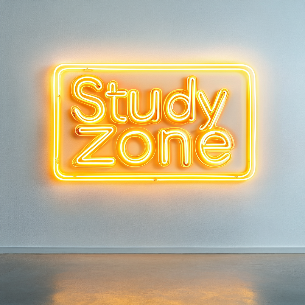 Study Zone - Yellow Neon Sign, 24 Inches